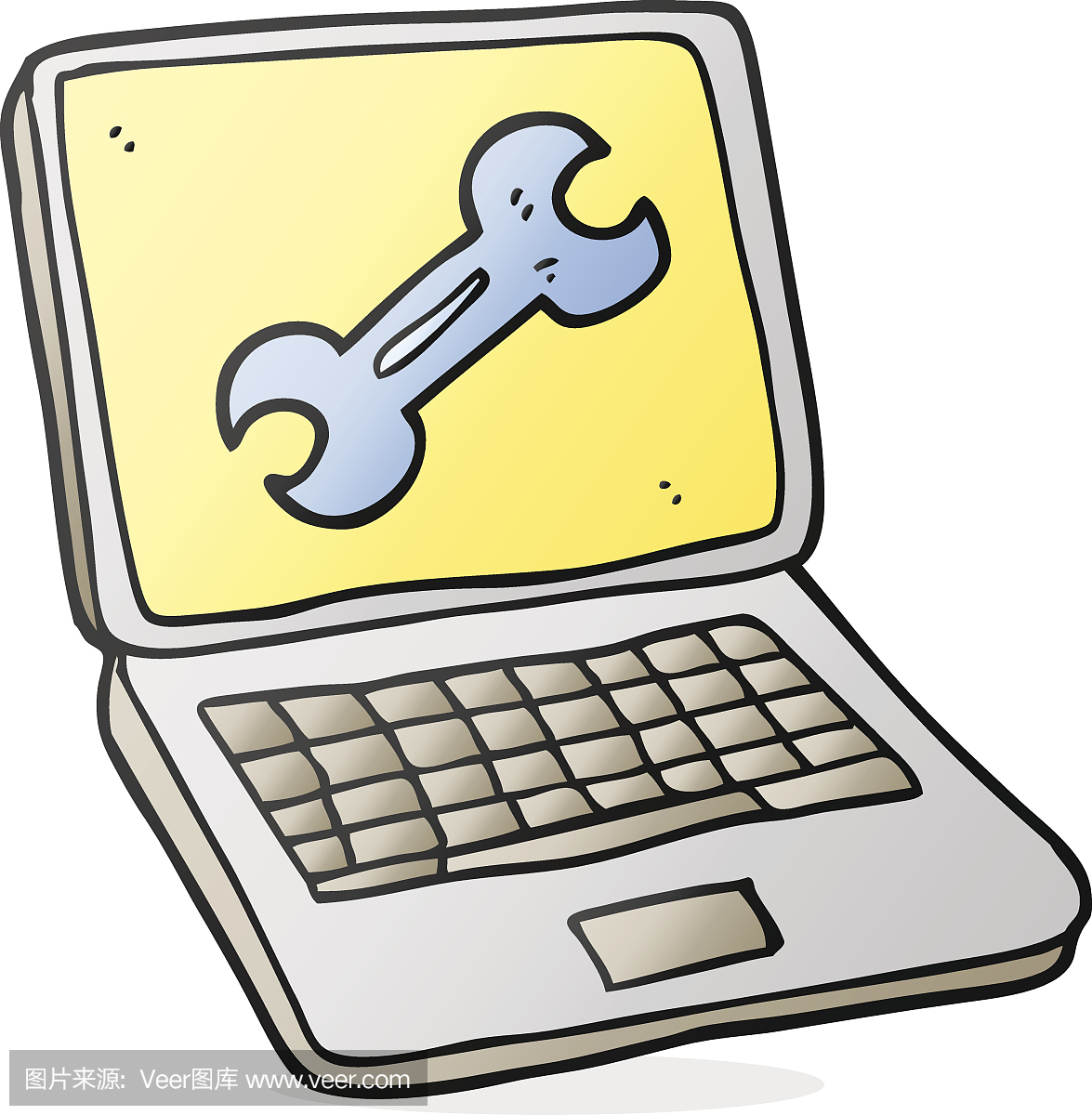 卡通笔记本电脑与固定屏幕