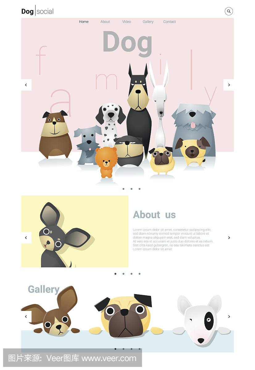 动物网站模板横幅和图表与狗3