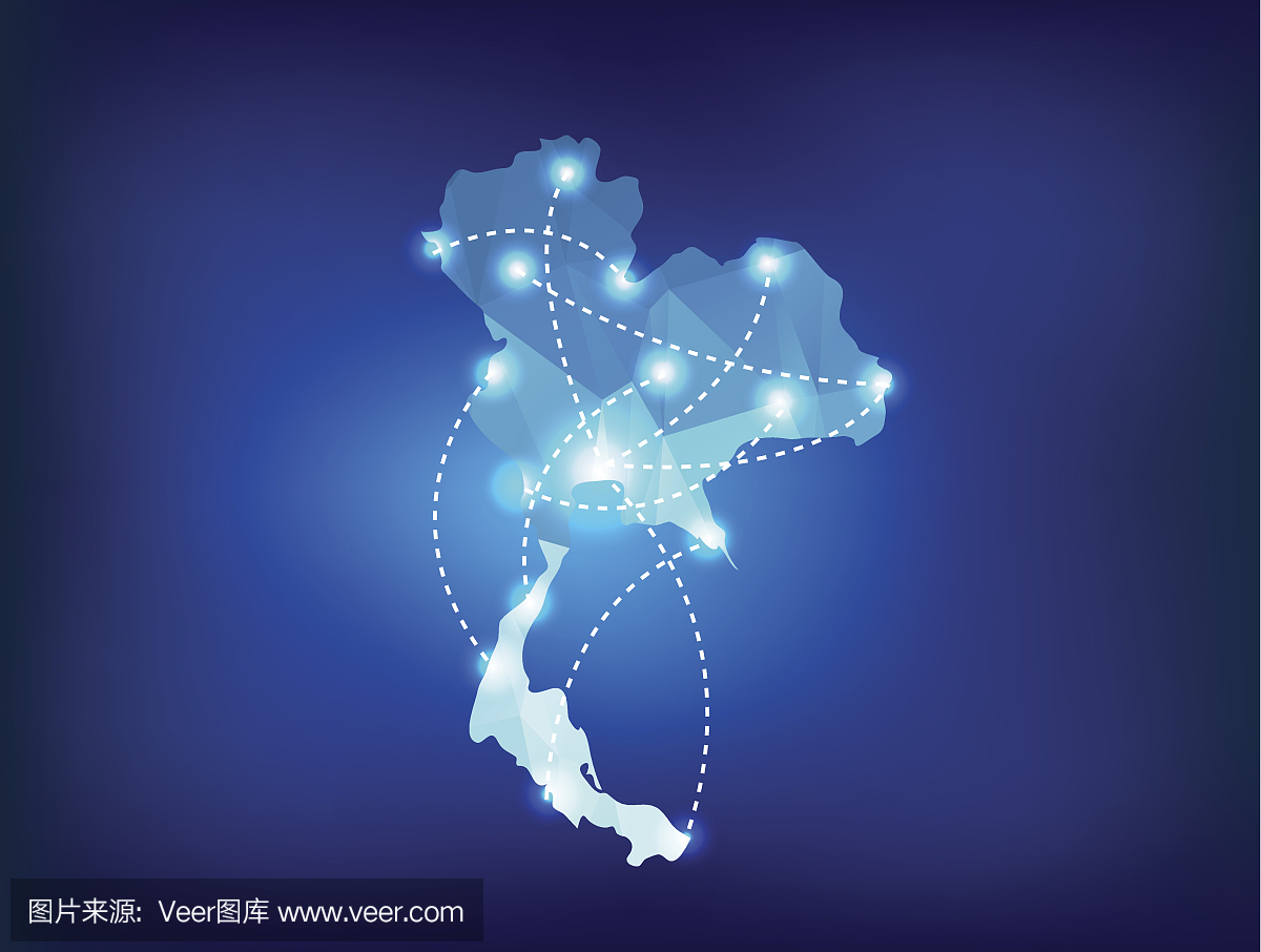 泰国国家地图多边形与聚光灯的地方