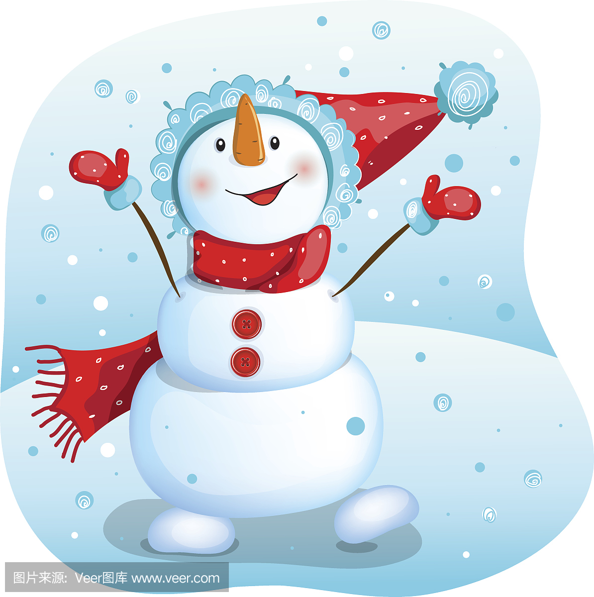 快乐的雪人圣诞插图。