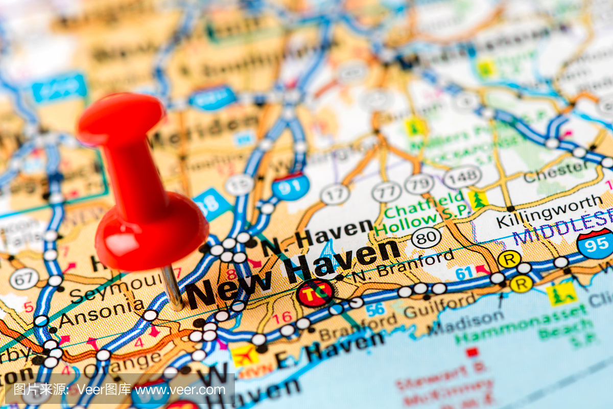 美国首都城市地图系列:纽黑文康涅狄格