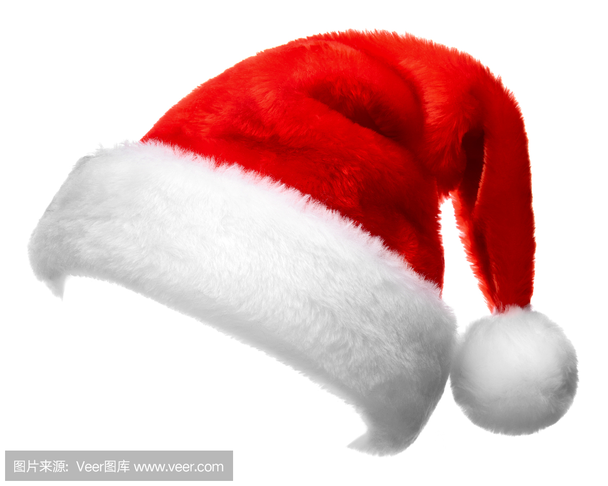 孤立在白色背景上的单个圣诞老人红帽子
