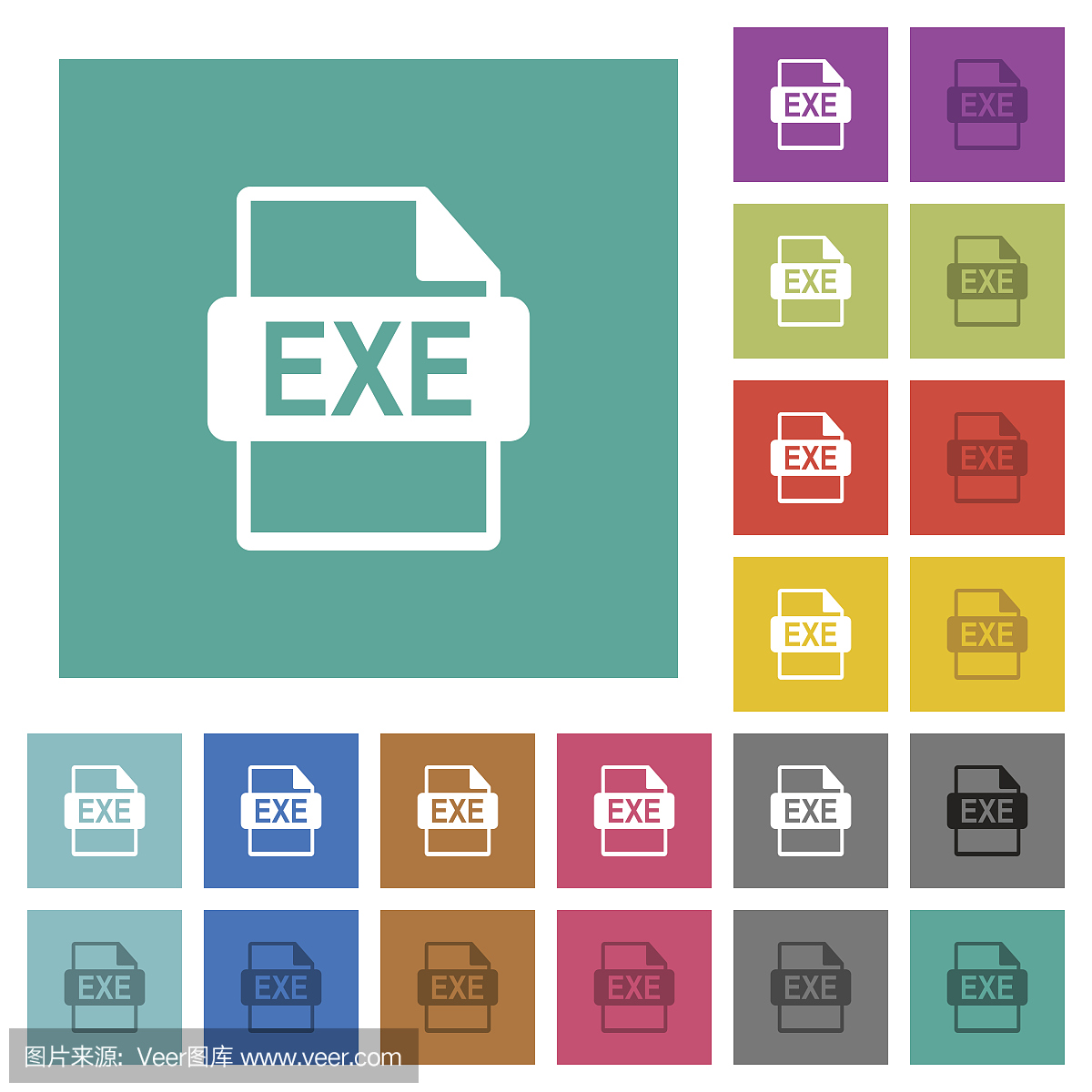 EXE file format square flat multi colored icons