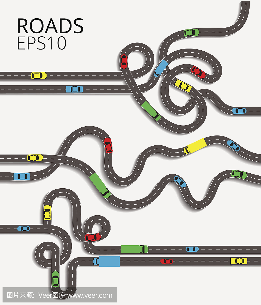 道路交界处设置在白色背景。意大利面连接道路