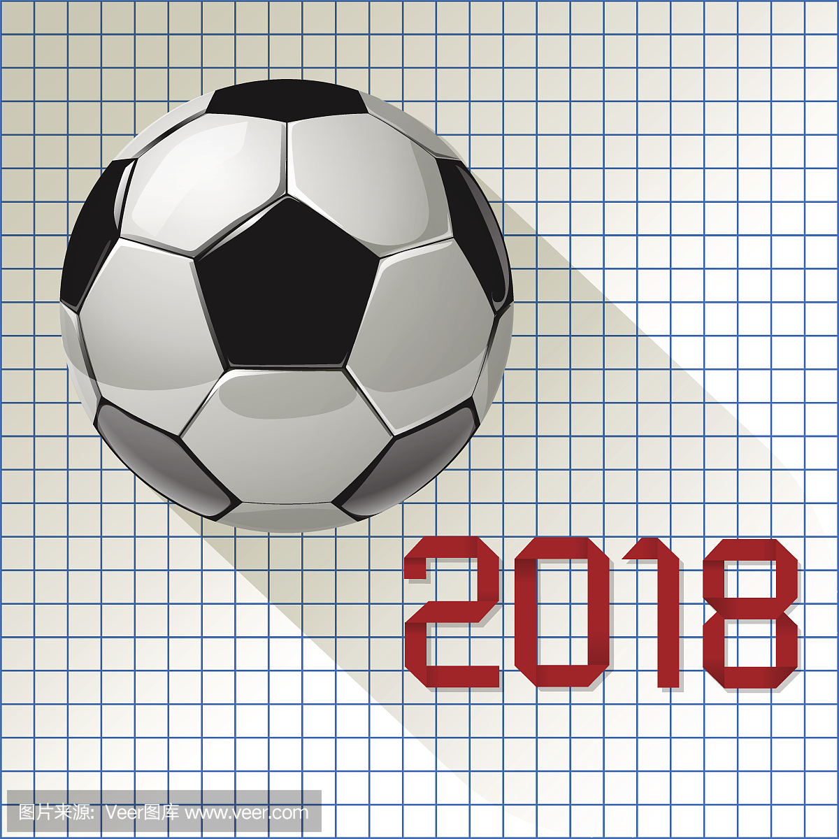 足球世界足球锦标赛2018在方格纸背景。