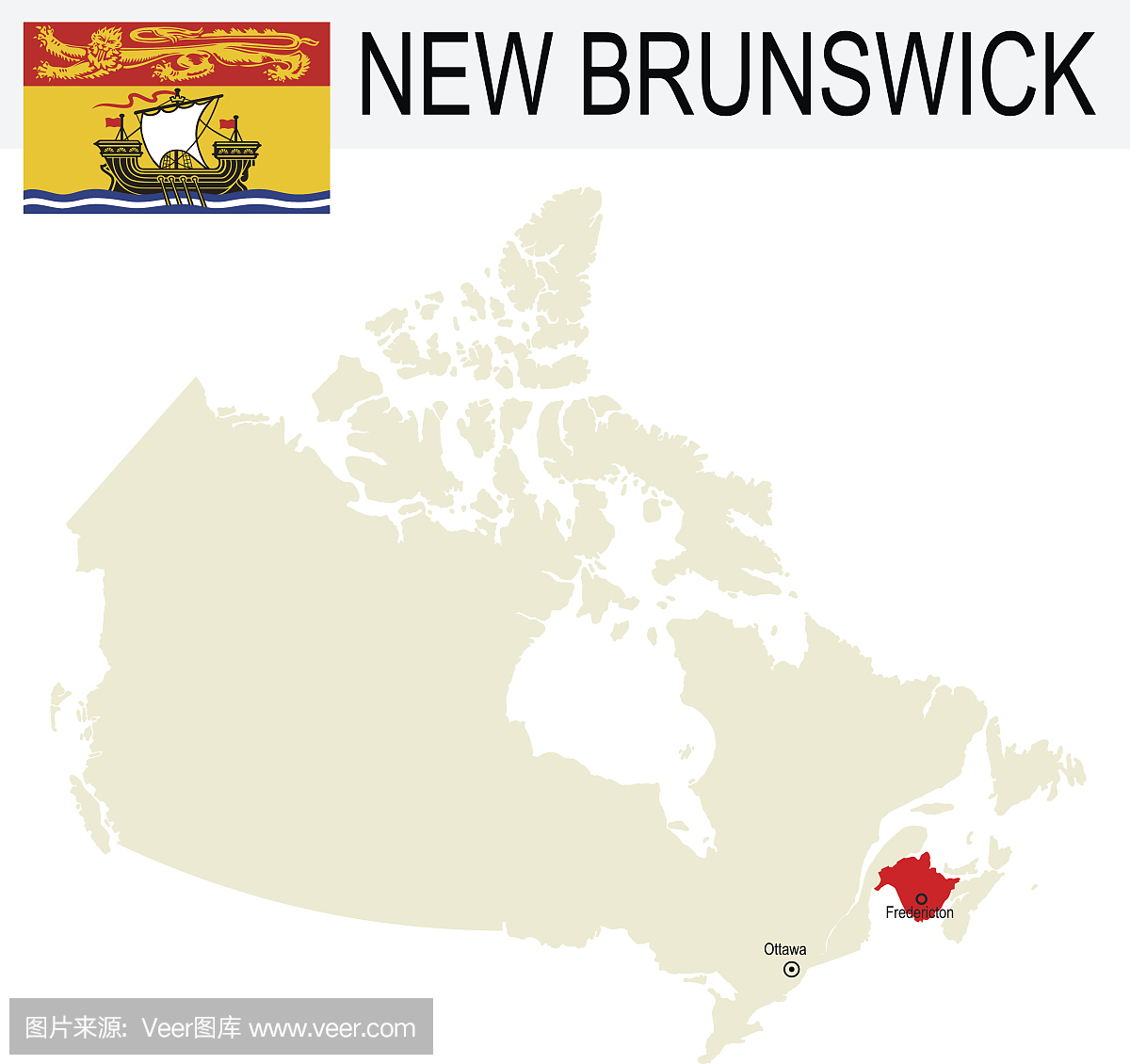 加拿大省:新不伦瑞克地图和国旗