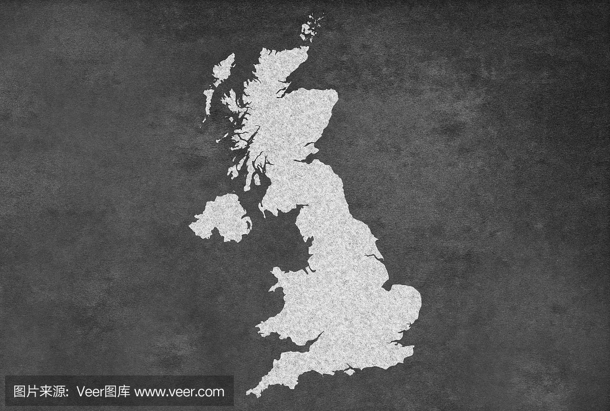 英国地图大纲在老黑板上